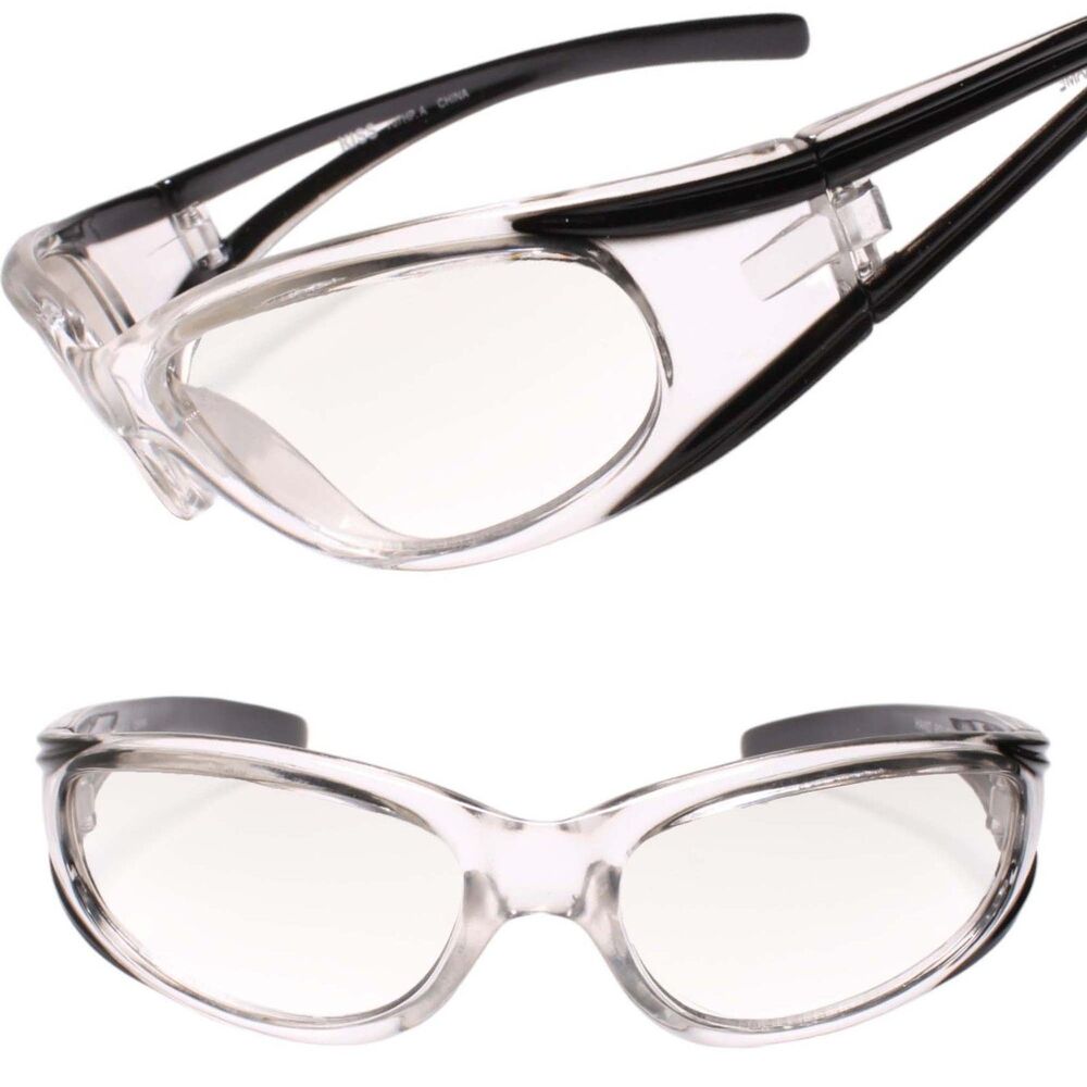 Sporty Wrap Around Sunglasses Light Tint Lenses Clear Frame Athletic Style